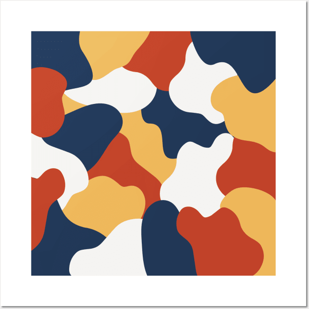 Colourful Blob Abstract Pattern in Yellow Cream Orange Blue Wall Art by moonrsli